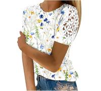 AIGOUT Womens Lace Tops Hollow Sleeve Solid Blouses Tunic Top T-Shirt Pullover Ladies Dressy T Shirt Summer Tunic Blouse Holiday Party Work Office Jumper Sweatshirt Tee Plus Size (2, S)