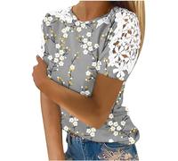 AIGOUT Womens Lace Tops Hollow Sleeve Solid Blouses Tunic Top T-Shirt Pullover Ladies Dressy T Shirt Summer Tunic Blouse Holiday Party Work Office Jumper Sweatshirt Tee Plus Size (9, XL)