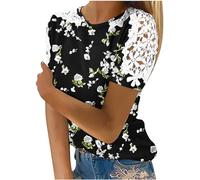 AIGOUT Womens Lace Tops Hollow Sleeve Solid Blouses Tunic Top T-Shirt Pullover Ladies Dressy T Shirt Summer Tunic Blouse Holiday Party Work Office Jumper Sweatshirt Tee Plus Size (6, 5XL)