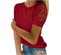AIGOUT Womens Lace Tops Hollow Sleeve Solid Blouses Tunic Top T-Shirt Pullover Ladies Dressy T Shirt Summer Tunic Blouse Holiday Party Work Office Jumper Sweatshirt Tee Plus Size UK (B8, S)