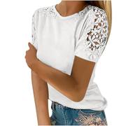 AIGOUT Womens Lace Tops Hollow Sleeve Solid Blouses Tunic Top T-Shirt Pullover Ladies Dressy T Shirt Summer Tunic Blouse Holiday Party Work Office Jumper Sweatshirt Tee Plus Size UK (B10, 3XL)