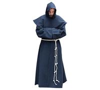 AIHERQG S-5XL Fraile Traje Religioso Santo Bata Hombres Sacerdote Capucha Capucha Traje de Halloween(Blue1,4XL)