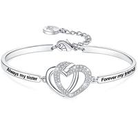 Aihitero Pulsera para el Día de la Madre, con texto en inglés "Always My Sister Forever My Friend", "Not Sisters by Blood But Sisters by Heart", joyería para mujer, regalo de Brother BFF, 7.25 Inch