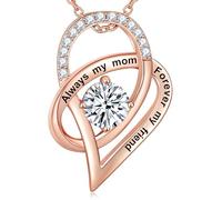Aihitero Regalo de Navidad para madre e hija, collar con colgante de corazón con texto en inglés "Always My Mom Forever My Friend", joyería para mujer, regalo de cumpleaños, aniversario, Navidad, boda