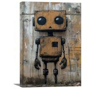 AIHNBF Arte de pared con diseño de robot urbano, arte de pared, estilo industrial, imagen rústica, fondo de hormigón, decoración de pared para sala de estar, oficina, sala de juegos, diseño creativo