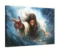 AIHNBF Cuadro de pared con la mano de Jesucristo que se extiende fuera del agua, decoración religiosa cristiana, inspirador, diseño bíblico, arte de pared, regalo espiritual, salón, rincón de oración