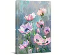 AIHNBF Cuadro Impresionista Anémonas Rosa Delicado Lienzo Floral Romántico Arte Floral para Salón Dormitorio Calmante Decoración Botánica Inspiración Naturaleza 60 x 90 cm