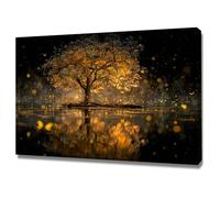 AIHNBF Cuadro mágico de árbol brillante, diseño de mariposas doradas sobre agua oscura, paisaje de la naturaleza mística, pintura de fantasía para salón, dormitorio, decoración, 80 x 120 cm