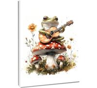 AIHNBF Divertida rana guitarra tocando lienzo arte de pared, seta encantada bosque animal impresión, acuarela naturaleza, obra de arte, decoración de salón, 50 x 75 cm