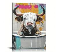 AIHNBF Gracioso barro de las tierras altas en la bañera mural colorido arte callejero graffiti impresión en lienzo retrato de animales curioso para decoración de baño moderna decoración de baño