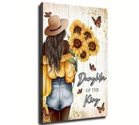AIHNBF Hija del Rey Arte de Pared Cristiano Decoración Religiosa Inspiradora con Mujer Girasoles y Mariposas Estilo rústico de granja para la sala de estar 50 x 75 cm