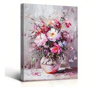 AIHNBF Impresionista Peonías Mural Pintura al Óleo Floral Estilo Impresión Lienzo Bodegón Ramo de Flores en Jarrón Póster para Sala de Estar Dormitorio Decoración Estética 80 x 120 cm