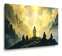 AIHNBF Jesucristo Montaña Mural Fe Espiritual Lienzo Lienzo Decoración del Hogar Cristiano Luz Esencial Redentor Mesías Pintura Brillante Aura Celestial Obra Religiosa 20 x 30 cm