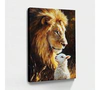 AIHNBF León y Cordero Arte de Vida Silvestre Arte Espiritualidad Naturaleza Impresión en Lienzo Pintura Pacífica para Sala de Estar Dormitorio Oficina Decoración de Pared Simbólica Diseño de Pared 60