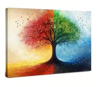 AIHNBF Lienzo abstracto Árbol de la Vida Cuadro Cuatro Estaciones Colorido Naturaleza Paisaje Pájaro Arte para Salón Dormitorio Oficina Decoración Estética Hogar Regalo 20 x 30 cm