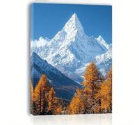 AIHNBF Majestuoso Pico nevado Lienzo Lienzo Alerce Dorado Bosque Paisaje Cielo Azul Naturaleza Póster para Salón Dormitorio Oficina Decoración de Pared 80 x 120 cm