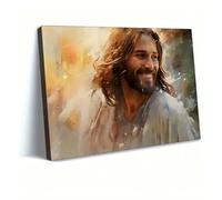 AIHNBF Sonriente Jesucristo Mural Impresionista Retrato Cristiano para el Hogar Fe Inspirador Arte Espiritual Moderna Decoración Religiosa para Salón 40 x 60 cm