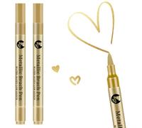 Aihoom 2pcs Rotuladores Metálicos Dorados - Marcadores de Alta Brillo para Tarjetas y Arte - Punta 1-3mm - Ideal para Pintura Acrílica, Manualidades y Lettering