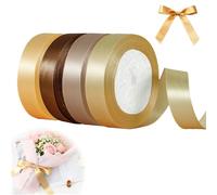 Aihoom 4 Rollos Cinta de Raso, 22m×2cm, Colores Café, Marrón Claro, Dorado y Oro Claro, Ideal para Envolver Regalos, Manualidades, Decoraciones de Cumpleaños y Bodas, Cinta de Satén