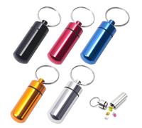 Aihoom 5 pcs Pastillero, Mini Pastilleros de Aluminio Portátiles, Contenedor de Píldoras Estanco para Viajes, Exterior y Cápsulas, Ideal para Llavero y Uso Diario