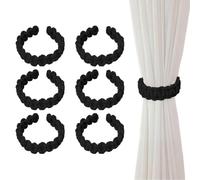 Aihoom 6 Piezas Abrazaderas de Cortina de Yute, Sujeta Cortinas Decorativas, Alzapaños para Cortinas, Curtain Tiebacks, Recoge Cortinas para Salón, Dormitorio y Oficina (Negro)