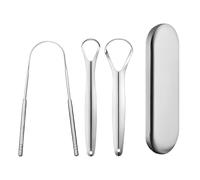 Aihoom - Rascador de idiomas, con estuche, juego 3 en 1, de acero inoxidable de alta calidad, para adultos, para limpiar la boca y educar el mal aliento