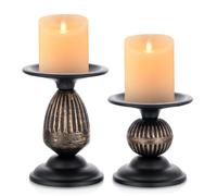 AiiBowy 2 Pezzi Candelabro Vintage in Ottone para 4-9cm Pilar Velas, Portavelas de Metal Envejecido Retro Negro Mate, Portacandele, per Natale, Matrimoni, Caminetti e Decorazioni per La Casa - Negro