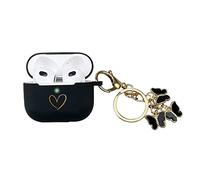 AIIEKZ Compatible con AirPods 3 funda 2021, funda de silicona suave con patrón de corazón dorado para AirPods de 3ª generación con bonito llavero de mariposa para niñas y mujeres (negro)