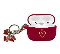 AIIEKZ Compatible con AirPods Pro 2 Case Cover 2022, funda de silicona suave con patrón de corazón dorado para AirPods Pro 2ª generación con lindo llavero de mariposa para niñas y mujeres (Borgoña)