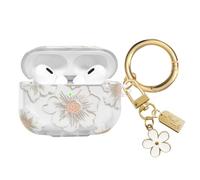 AIIEKZ- Compatible con AirPods Pro 2 Funda 2022, Funda de TPU suave con lindo patrón de flores para AirPods Pro 2.ª/1.ª generación Funda con llavero de flores y mosquetón para niñas y mujeres (blanco)