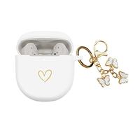AIIEKZ Compatible con auriculares Bose QuietComfort II 2022, funda de silicona suave con patrón de corazón dorado para Bose QC II con bonito llavero de mariposa para niñas y mujeres (blanco)