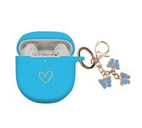 AIIEKZ Compatible con auriculares Bose QuietComfort II 2022, funda de silicona suave con patrón de corazón dorado para Bose QC II con bonito llavero de mariposa para niñas y mujeres (azul)