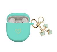 AIIEKZ Compatible con auriculares Bose QuietComfort II 2022, funda de silicona suave con patrón de corazón dorado para Bose QC II con bonito llavero de mariposa para niñas y mujeres (verde menta)