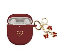 AIIEKZ Compatible con auriculares Bose QuietComfort II 2022, funda de silicona suave con patrón de corazón dorado para Bose QC II con bonito llavero de mariposa para niñas y mujeres (borgoña)