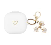 AIIEKZ Compatible con Beats Fit Pro 2021, funda de silicona suave con patrón de corazón dorado para Beats Fit Pro con bonito llavero de mariposa para niñas y mujeres (blanco)