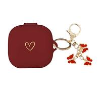 AIIEKZ Compatible con Beats Fit Pro 2021, funda de silicona suave con patrón de corazón dorado para Beats Fit Pro con bonito llavero de mariposa para niñas y mujeres (borgoña)