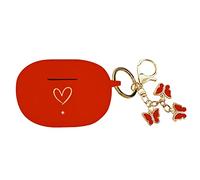 AIIEKZ Compatible con Beats Studio Buds 2021, funda de silicona suave con patrón de corazón dorado para Beats Studio Buds con bonito llavero de mariposa para niñas y mujeres (rojo)