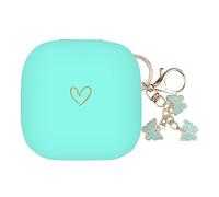 AIIEKZ Compatible con Powerbeats Pro, funda de silicona suave con patrón de corazón dorado para Powerbeats Pro, funda con bonito llavero de mariposa para niñas y mujeres (verde menta)