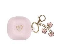 AIIEKZ Compatible con Samsung Galaxy Buds 2 / Buds Pro/Buds Live/Buds 2 Pro, funda de silicona suave con patrón de corazón dorado con bonito llavero de mariposa para niñas y mujeres (oro rosa)
