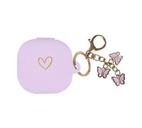 AIIEKZ Compatible con Samsung Galaxy Buds FE/ 2 / Buds Pro/Buds Live/Buds 2 Pro, funda de silicona suave con patrón de corazón dorado con bonito llavero de mariposa para niñas y mujeres (morado)