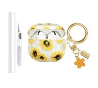 AIIEKZ Funda compatible con AirPods 4 2024, TPU suave con bonito patrón de flores para AirPods de 4ª generación con llavero de flores y kit de limpieza para niñas y mujeres (amarillo)