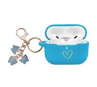 AIIEKZ Funda compatible con AirPods Pro 2 2022, funda de silicona suave con patrón de corazón dorado para AirPods Pro de 2ª generación con bonito llavero de mariposa para niñas y mujeres (azul)