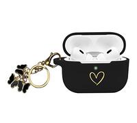 AIIEKZ Funda Compatible con AirPods Pro 2 2022, Funda de Silicona Suave con patrón de corazón Dorado para AirPods Pro de 2ª generación con Bonito Llavero de Mariposa para niñas y Mujeres (Negro)