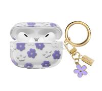 AIIEKZ Funda compatible con AirPods Pro 2 2022, funda de TPU suave con bonito patrón de flores para AirPods Pro de 2ª/1ª generación con llavero de flores y mosquetón para niñas y mujeres (morado)