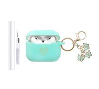 AIIEKZ Funda compatible con AirPods Pro 3 2025, funda de silicona suave con patrón de corazón dorado para AirPods Pro de 3ª generación con bonito llavero de mariposa para niñas y mujeres (verde menta)