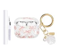 AIIEKZ Funda compatible con AirPods Pro 3 2025, funda de TPU suave con patrón de carcasa para AirPods Pro de 3ª generación con llavero de concha de perlas y kit de limpieza para niñas y mujeres (lazo