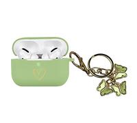 AIIEKZ Funda compatible con AirPods Pro, funda de silicona suave con patrón de corazón dorado para AirPod Pro con bonito llavero de mariposa para niñas y mujeres (Matcha Green)