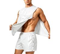 Aiihoo Conjunto de piezas para hombre ropa deportiva de dos piezas Chándal de plástico camisas con pantalones cortos parte hombres traje de sauna verano traje de playa blanco XL