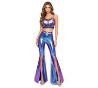 Aiihoo Conjuntos de Ropa Deportiva Adulto Para Mujer Combinación De Dos Piezas Chaleco Crop De Dos Piezas Y Leggings acampanados Ser Adulto Prom Azul L