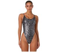 Aiihoo Traje de baño de una pieza para mujer, diseño de cebra con espalda descubierta, traje de baño de verano, piscina, fiesta, playa, Negro , S